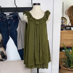 Intimately free • free people Chic Olive Green Ruffle Mini Dress